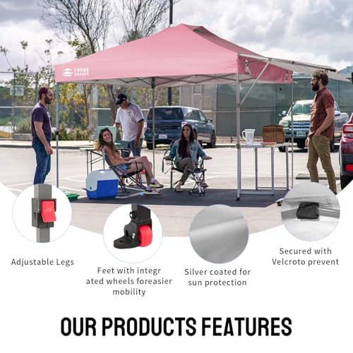 10x10 Pop Up Canopy Tent with Adjustable Awning - Pink