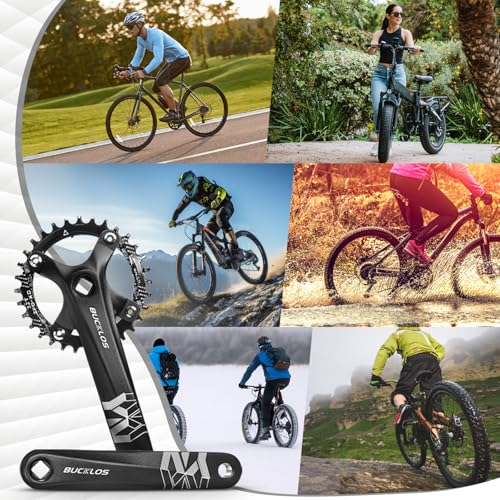 BUCKLOS Mountain Bike Crankset 170mm 32T Square Taper – Single Speed, Black