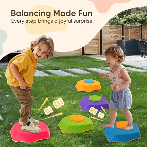 G-WING 5-Piece Kids Balance Stones with Sound Effects, Non-Slip Indoor Outdoor Toddler Motor Skills Toy