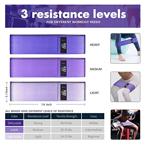 CFX Resistance Bands Set for Workout, Non-Slip Fabric Booty Bands with 3 Levels, Dark Purple & Purple