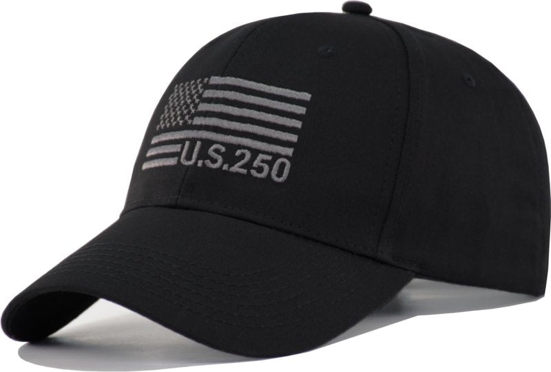 U.S. 250 American Flag Baseball Cap – 100% Cotton Adjustable Hat, USA 250th Anniversary Commemorative Patriotic Ball Cap for Men & Women- Black - One Size