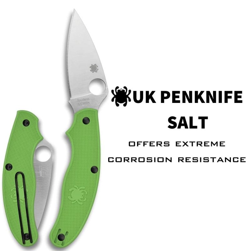 Spyderco UK Penknife Salt Folding Pocket Knife with 2.9" LC200N Steel Blade and FRN Handle - EDC Knife for Men and Women, Perfect for Hunting, Tactical, Camping, Survival, Hiking - PlainEdge - C94PGR