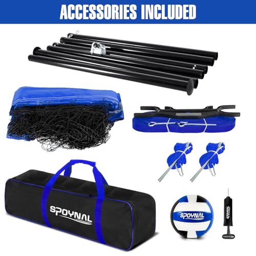 32FT Portable Volleyball Net Set - Adjustable Height & Winch - Blue