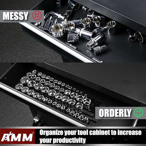 AMM 9-Piece Socket Organizer, 1/2 inch, 3/8 inch and 1/4 inch Drive ABS Tools-Black Socket Holder,Heavy Duty Socket Racks, Premium Quality Socket Clip Rail Holder,The best tool trays in the garage