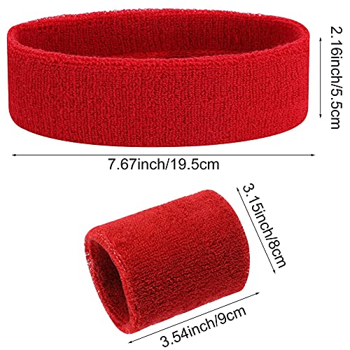 Sweatband Set - 1 Headband & 2 Wristbands, Black & Neon Green - Red