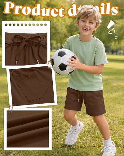 Boy's Athletic Baggy Shorts - Brown, 12-13 Years