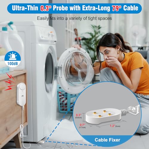 Daytech 3in1 Water Alarm for Basements with 6.5ft Detection Cable Water Sensor for Bathroom Water Leak Detectors for Home RV Kitchen Sump Pump Alarm for Water Heater Washing Machine Sink (2 Pack)