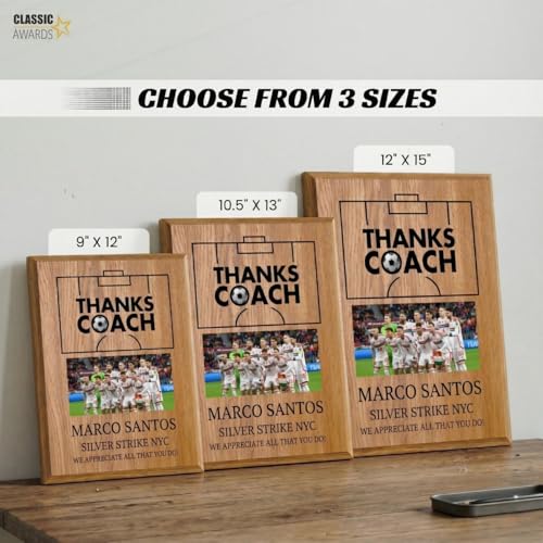 Personalized Coach Plaque - Custom Award with Team Photo - Soccer, 9" x 12"