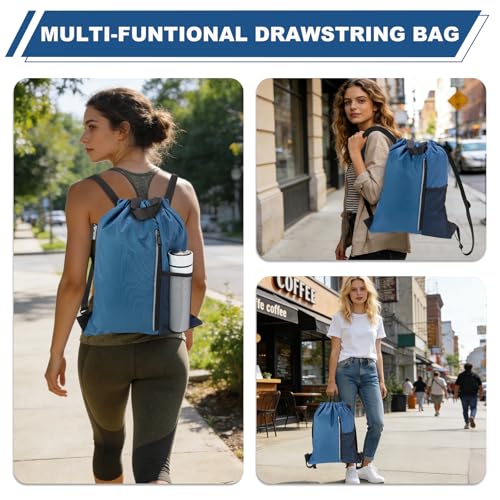 HOLYLUCK Petrol Blue Drawstring Gym Backpack with Wide Straps - Sports & Beach Bag