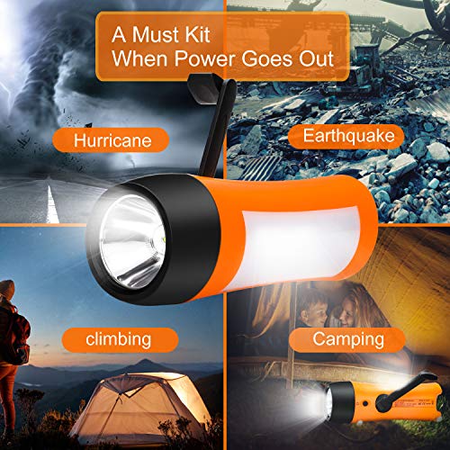 Rechargeable Hand Crank Flashlight/Generator/USB Charger for Phone and Emergency Survival Situations (Orange)