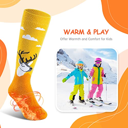 Kids Ski Socks - Warm Thermal Snow Socks for Boys & Girls, Medium Yellow & Yellow (2 Pairs)