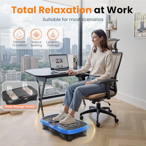 Vibration Plate Fitness Machine - 200W Bluetooth, Curved Design, Slim Blue