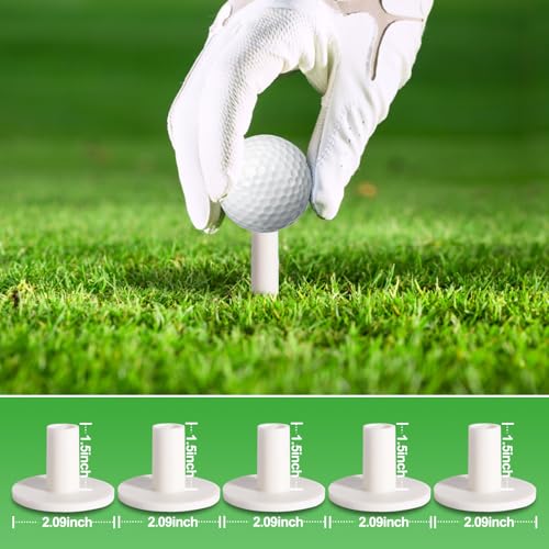 Adjustable Height Rubber Golf Tees for Indoor & Outdoor Practice - White 5 Pack, 1.5"