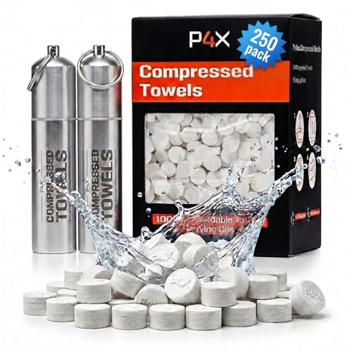 Prepared4X 250 Bamboo Wipes Compressed Towels with 2 Metal Waterproof Cases – Travel & Camping Essential