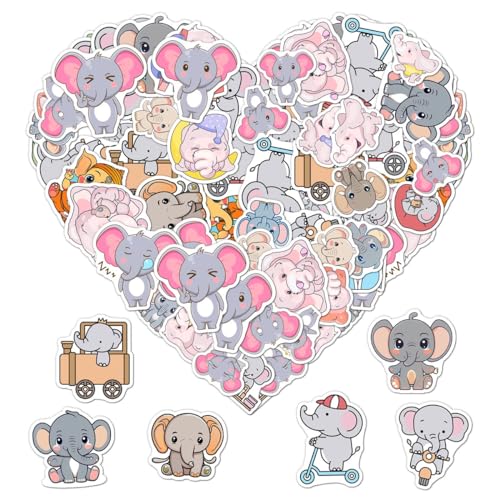 Pack 50 Pcs Cute Animal Elephant Stickers for Water Bottles Waterproof Laptop Luggage Cup Computer Scrapbooking Teens Adults Girls Boys Aesthetic Sticker Packs Small Vinyl Decals