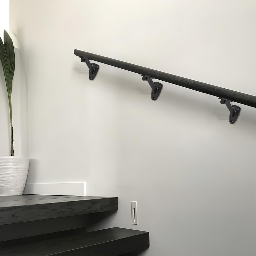ktumeware 3 Inch 6 Pack Matte Black Handrail Stair Brackets Suitable for Indoor and Outdoor Staircase/Balcony/Corridor Staircase Support handrail Brackets