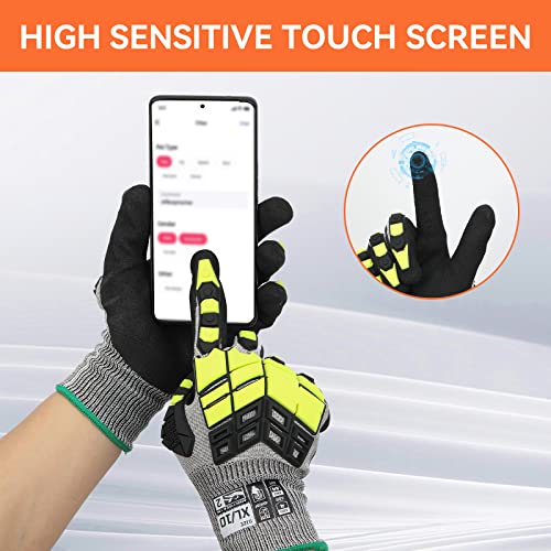 2 Pairs Safety Work Gloves,Impact Gloves for Men Women,Cut Resistant Non-Slip Heavy Duty Gloves with Nitrile Grip,Touch Screen Glove with Impact Protection for Mechanic Construction, Large