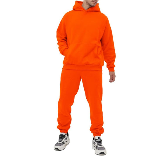 TUVEKE Orange Sweat Suits For Men Set 2 Piece Tracksuit Long Sleeve Running Jogging Track Suit Sports Sweatsuits Hoodie and Sweatpants Set For Men L