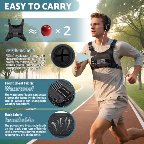 Water Resistant Chest Bag for Men - Lightweight Running Vest - Black