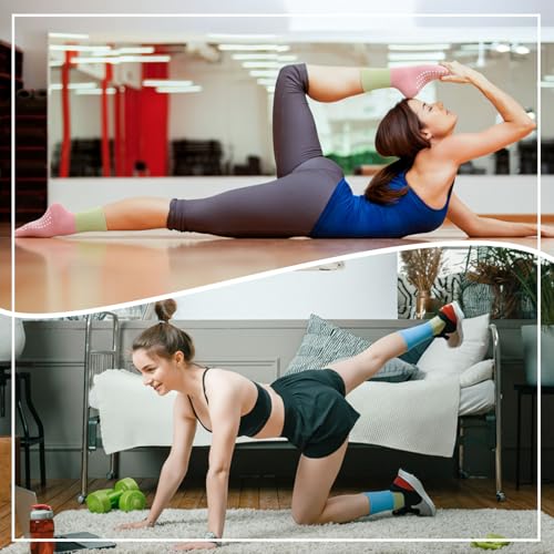 5-Pack Cotton Pilates Socks for Women with Grips - Color Blocking