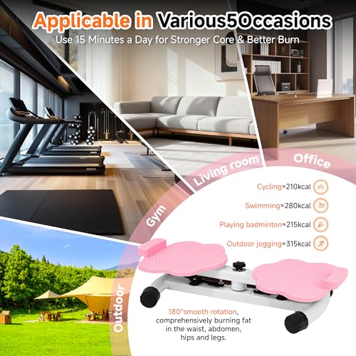 Waist Twister Fitness Machine - Ultra-Quiet & Foot Massage - Pink