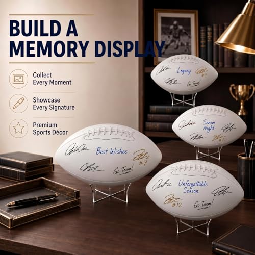 Hiboom Autograph Football Set Size 3 White with Pump & Holder - Sports & Memorabilia