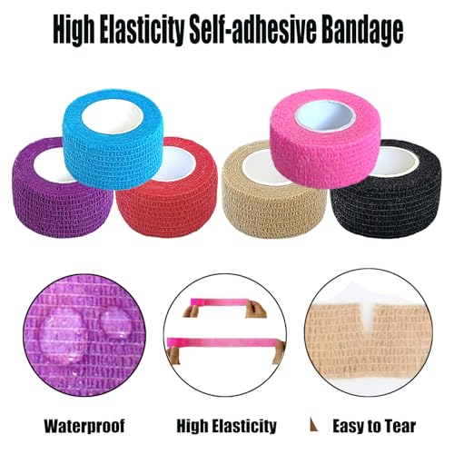 6 Pack Self-Adherent Cohesive Bandage Tape - 1 Inch Breathable Athletic Wrap