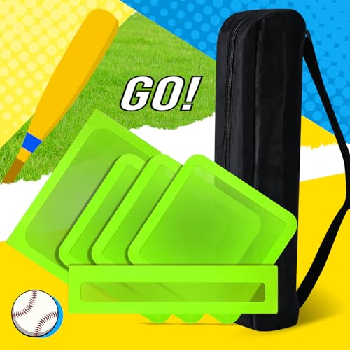 Glow in the Dark Baseball Bases Set - 3 Throw Down Bases + Homeplate & Pitching Rubber