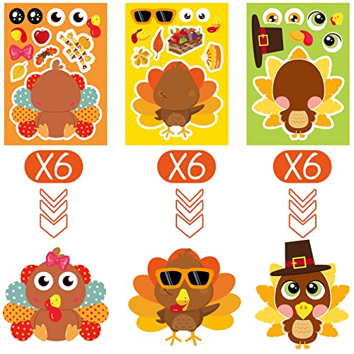 Thanksgiving Stickers for Kids - 36 Sheets Turkey Crafts