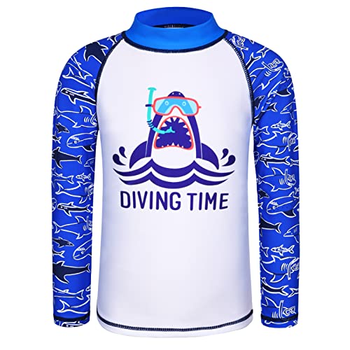 Boys Long Sleeve Rash Guard 2-Piece Swim Set UPF 50+ 5-6 Years White Fish