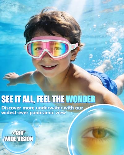 Aegend Kids Swim Goggles Wide Frame Anti-Fog Pink & Blue for Ages 3-14