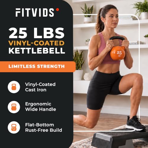 Fitvids 25lb Cast Iron Kettlebell for Strength Training Home Gym Equipment