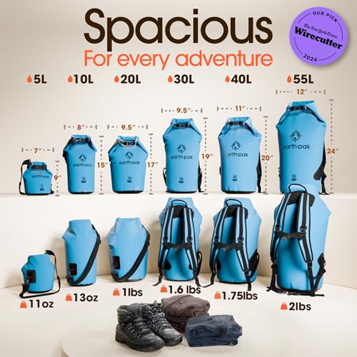 Earth Pak 10L Light Blue Waterproof Dry Bag with Phone Case - Kayak & Water Sports Gear