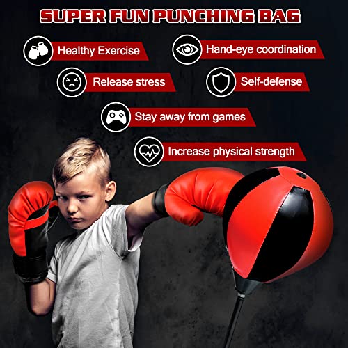 NATGGZ Red Punching Bag Set with Boxing Gloves for Kids 3-8+