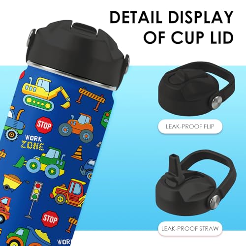 Trucks2 16oz Stainless Steel Water Bottle with Straw Lid - Insulated Leakproof Travel Cup