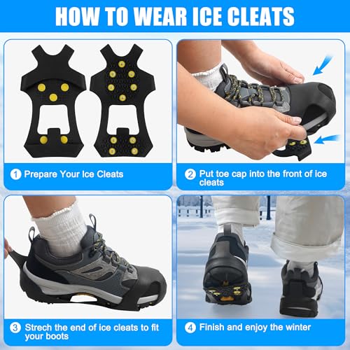 Ice Snow Cleats for Shoes & Boots - Non-Slip Rubber Crampons, X-Large