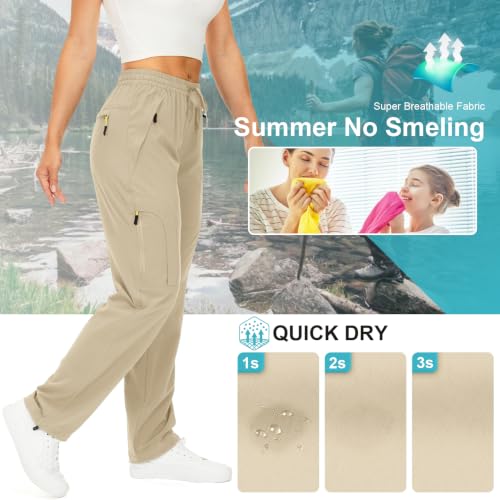 Toomett Women's Hiking Cargo Pants UPF 50 Quick Dry Medium Light Khaki