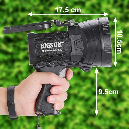 BIGSUN Rechargeable Spotlight, 950000 High Lumens LED Handheld Flashlight with Cob Floodlight and Redlens, Lightweight and Ultra-Long Battery Life Spotlight for House Hunting Boating Camping