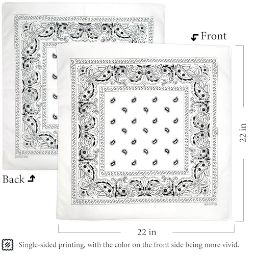 4-Pack Cotton Bandanas 21.5" - Multi-Purpose Scarves - Black/White