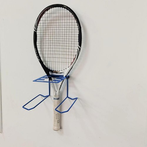 Gloperti Tennis Racket Holder Metal Wall Mounted Storage Rack for Tennis Badminton Paddel Racket and Tennis Balls Blue Colour