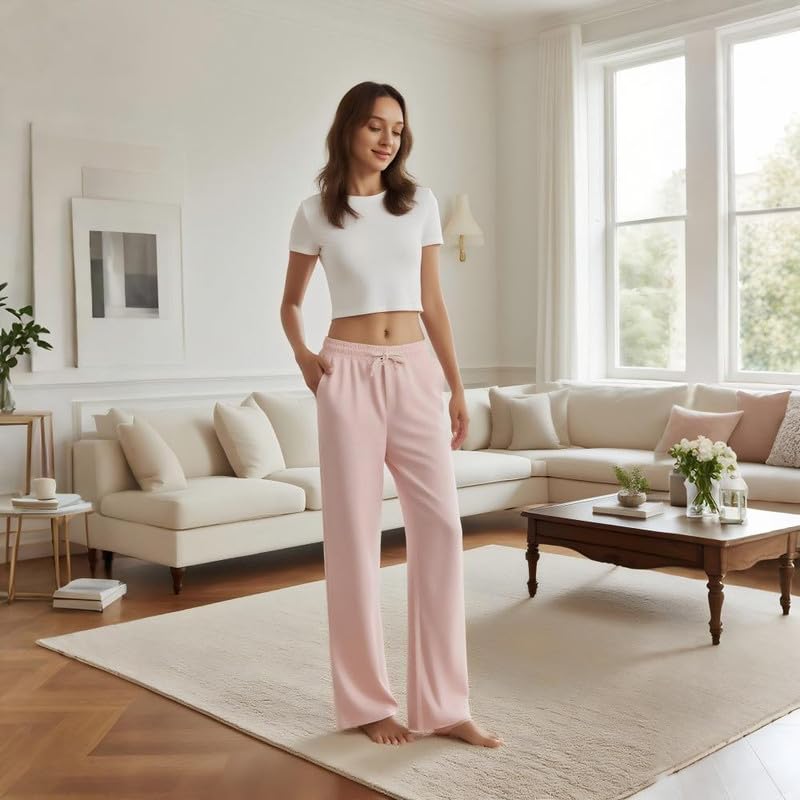 OAKVON 3-Pack Womens Lounge Pants with Pockets, Wide Leg Sweatpants, Soft Comfy Pajama Bottoms with Drawstring Waist