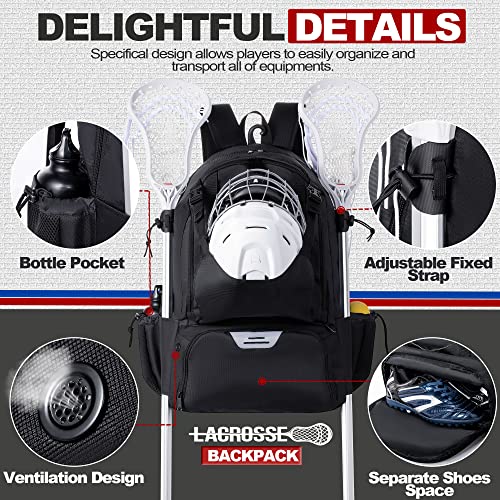 GoHimal Extra Large Lacrosse Backpack with Dual Stick Holders - Black L