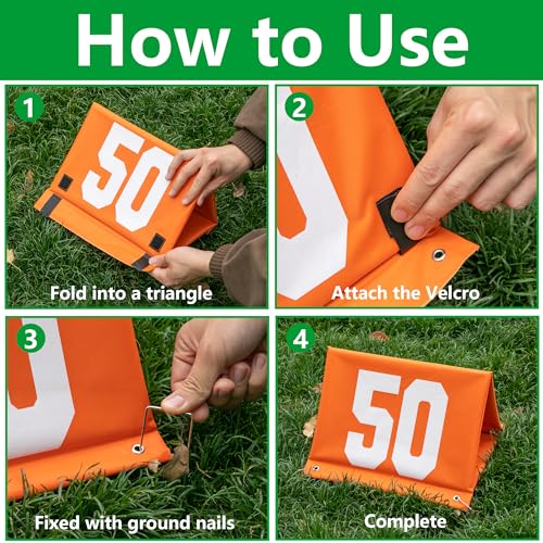 11 High Visibility Football Yard Markers Set with Carrying Bag
