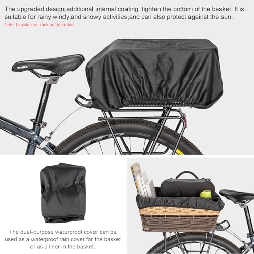 CXWXC Brown Rear Bike Basket - Hand-Woven Large Capacity Cargo Carrier