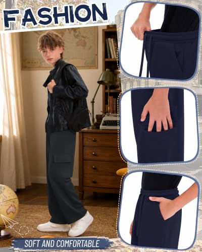 Joiceful 3-Pack Boys Cargo Sweatpants - Size 13-14 Years, Black/Dark Gray/Navy Blue