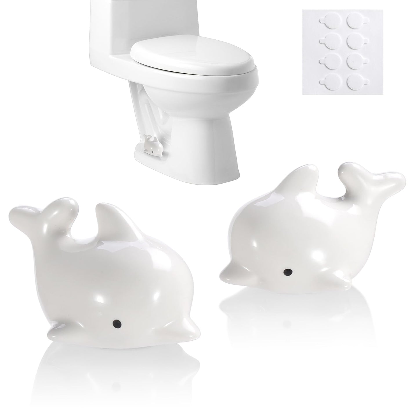 Dolphin-Shaped Ceramic Toilet Bolt Caps (2 Pack) - Decorative Toilet Bowl Bolt Cover Covers for Bathroom, Hide Unsightly Screws & Enhance Bathroom Aesthetics, Universal Fit Toilet Screw Covers (White)