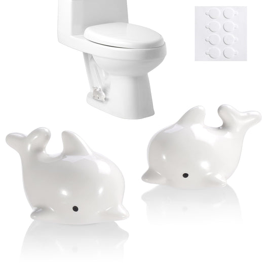 Dolphin-Shaped Ceramic Toilet Bolt Caps (2 Pack) - Decorative Toilet Bowl Bolt Cover Covers for Bathroom, Hide Unsightly Screws & Enhance Bathroom Aesthetics, Universal Fit Toilet Screw Covers (White)
