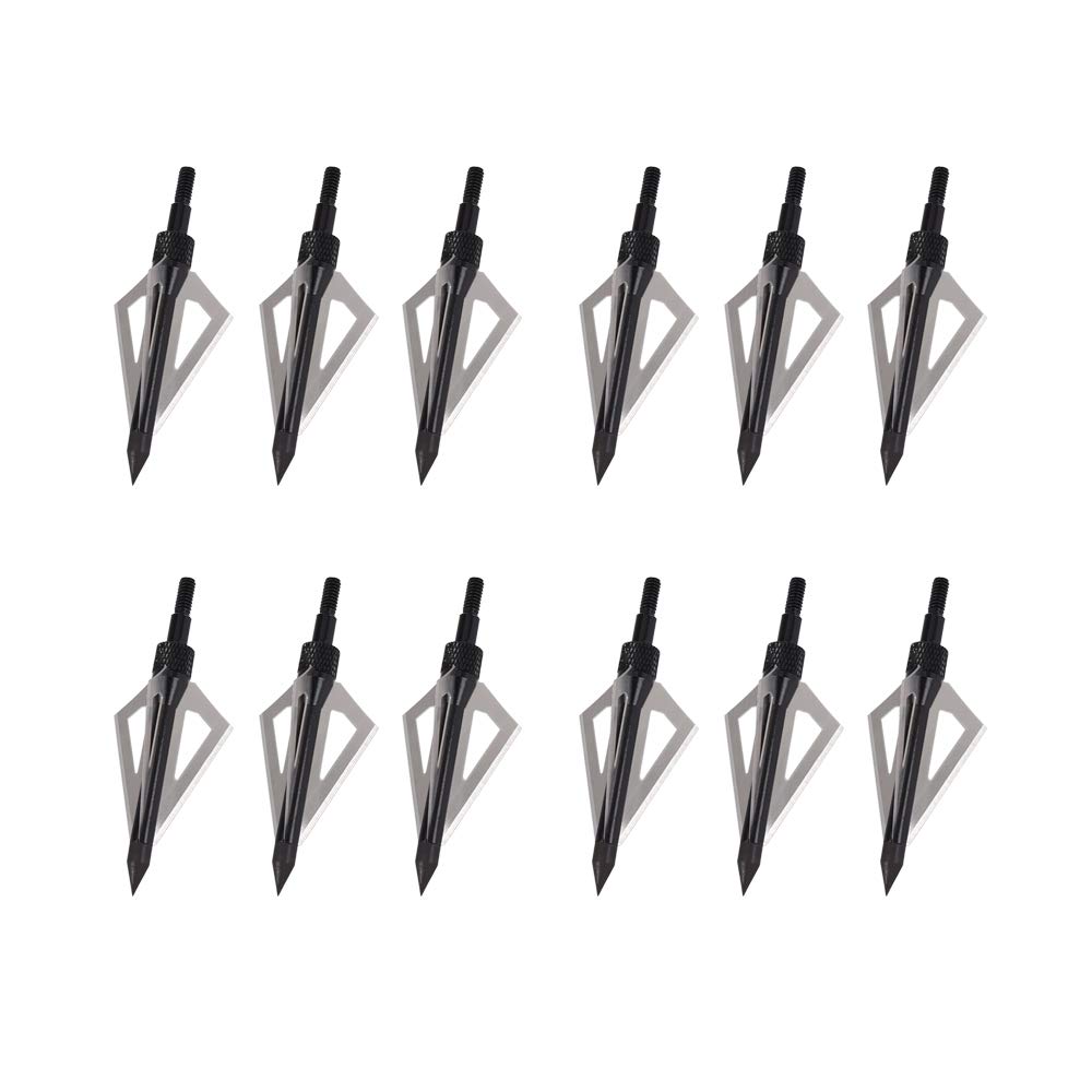 Broadheads 12PK 100 Grains Screw-in Arrow Archery 3 Blades Hunting Heads Arrow Tips Compatible with Crossbow and Compound Bow