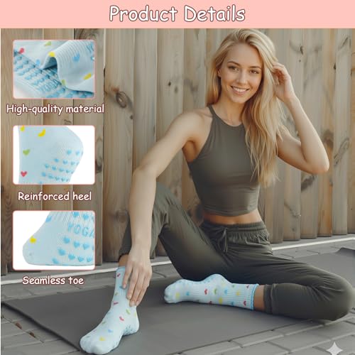Cute Non-Slip Ruffle Pilates Grippy Socks for Women - Blue, Pink, White, Beige