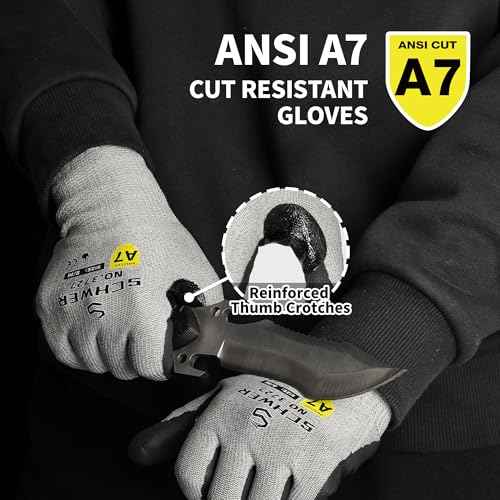 3 Pairs High Level Cut Resistant Work Gloves for High Risk Work, ANSI A7 Cutting Gloves with Reinforced Thumb, Used for WoodWorking, Construction, Non Slip, Durable, Breathable & Cool, S, PR3727